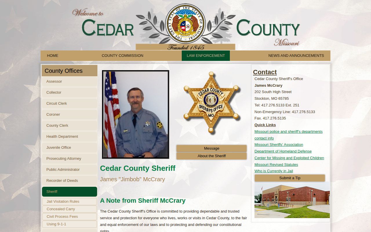 Cedar County released inmate search path on the official Sheriff page