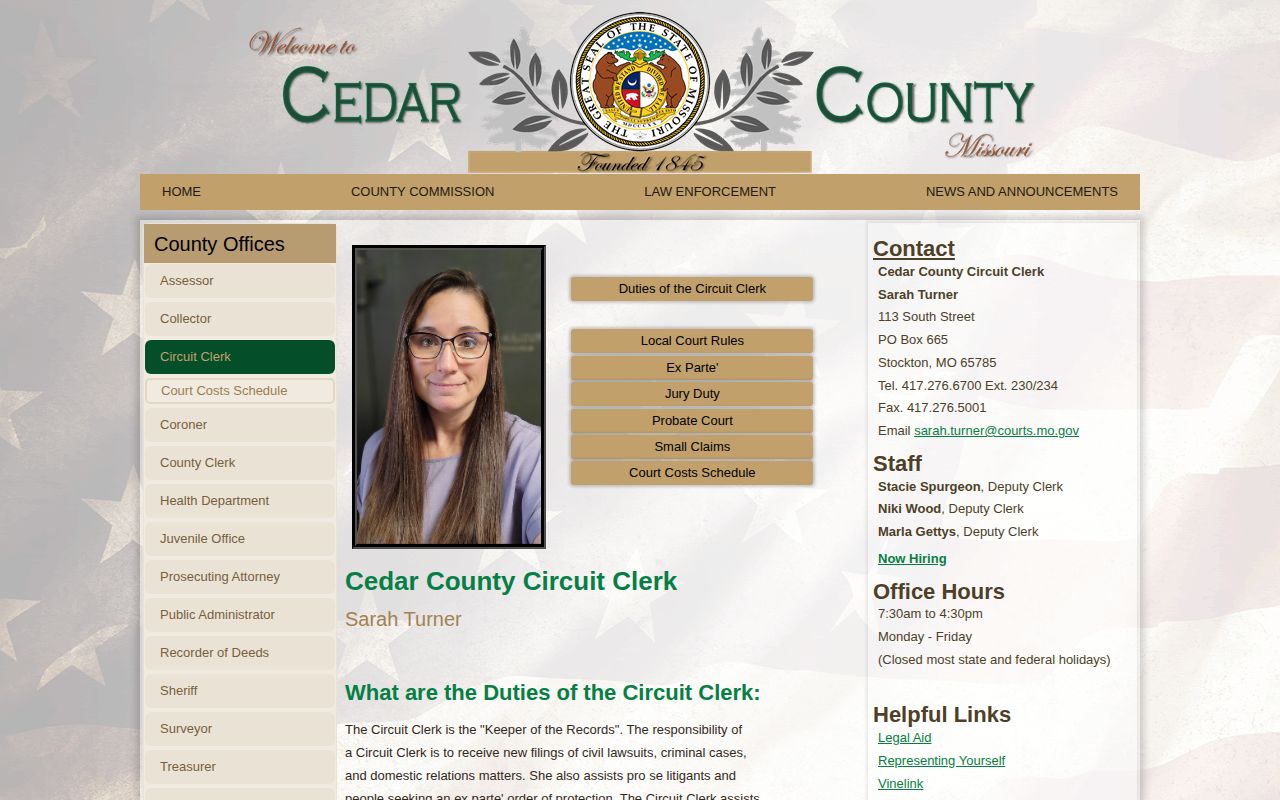Cedar County release record court fallback through the Circuit Clerk