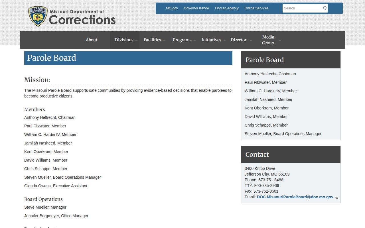 Cedar County projected release date source on Missouri Parole Board page